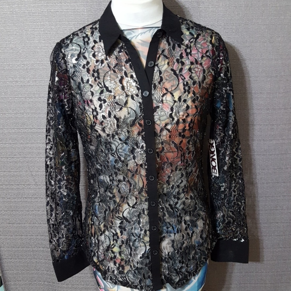 5/$25! Sheer Black/Silver metallic Blouse